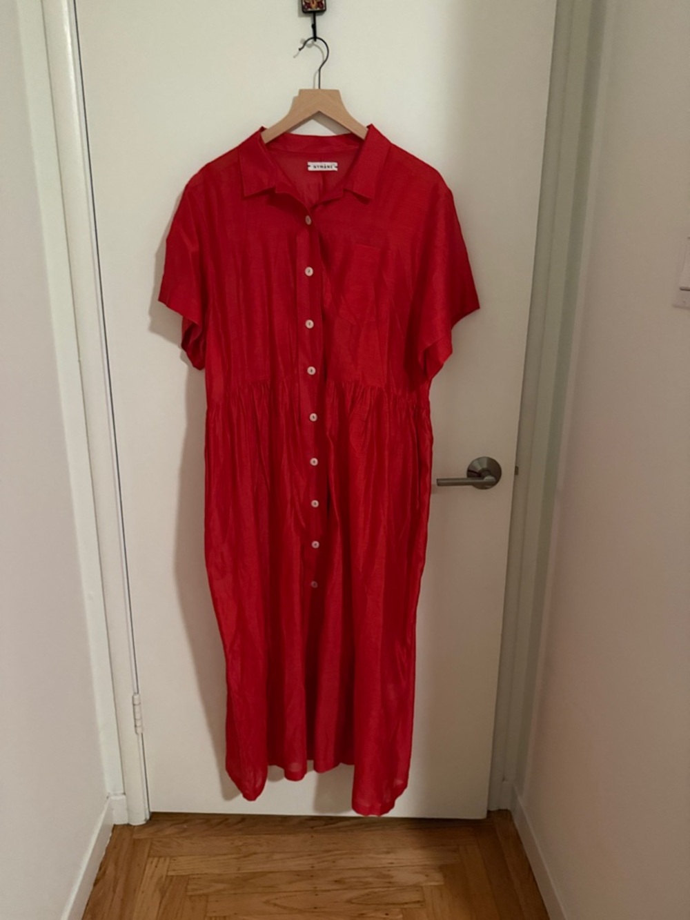 Nymane Red Button-Front Midi Dress